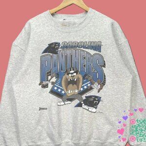 Vtg Carolina Panthers Taz Looney Toons Football Sweatshirt NFL shirt tee